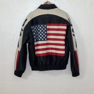 Bikers Dream Apparel USA embroidered Flag leather Motorcycle Jacket SZ L EUC